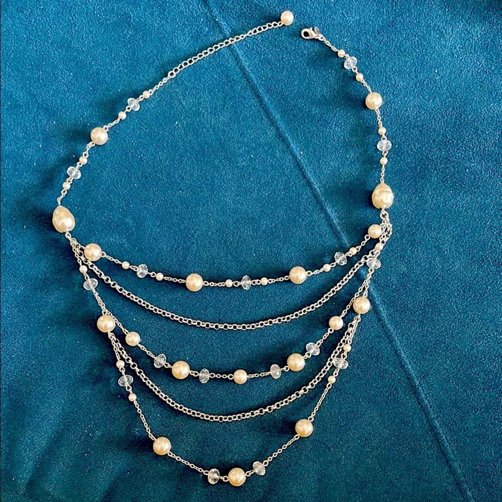 Vintage Elegant Pearl and Silver layered Necklace